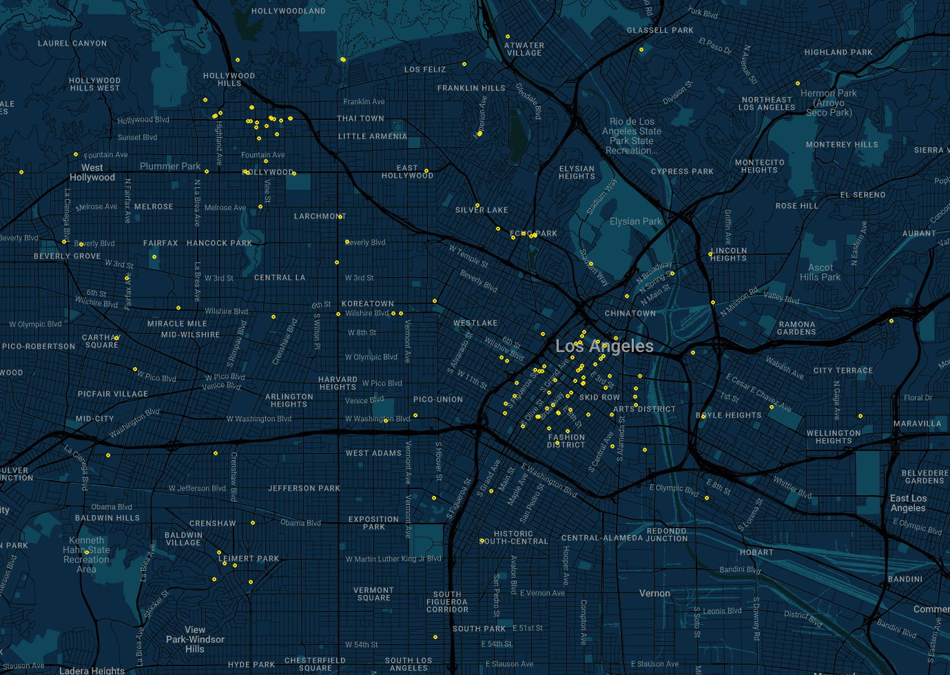 Event cluster map of Los Angeles